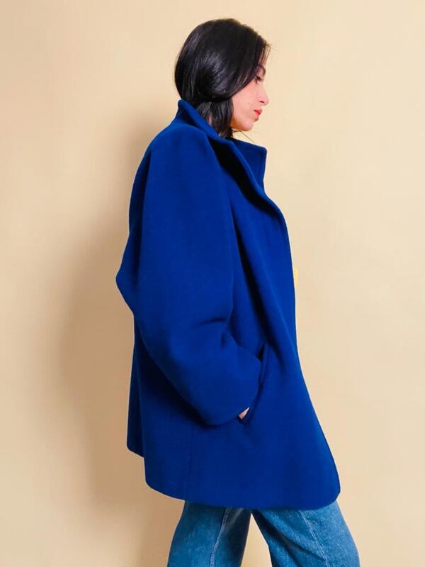 Giaccone in pura lana blu royal