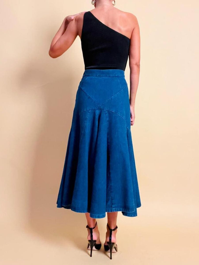 Gonna a vita alta in tela jeans blu