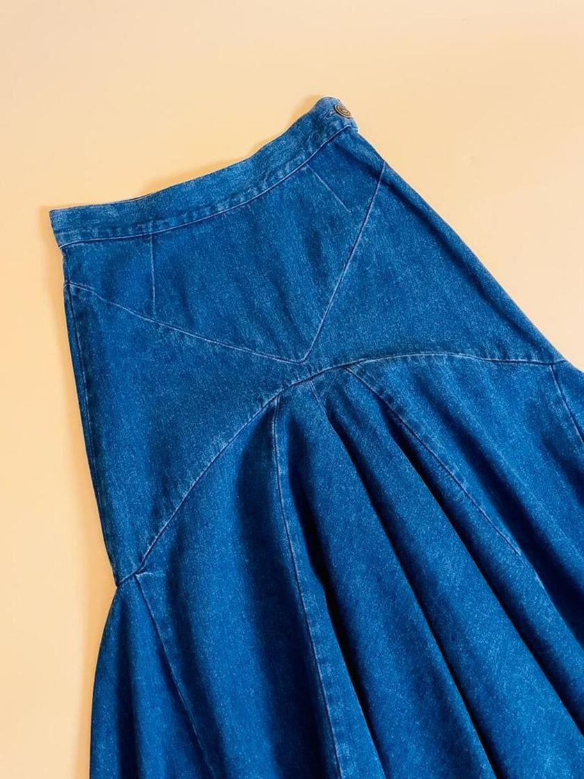Gonna a vita alta in tela jeans blu