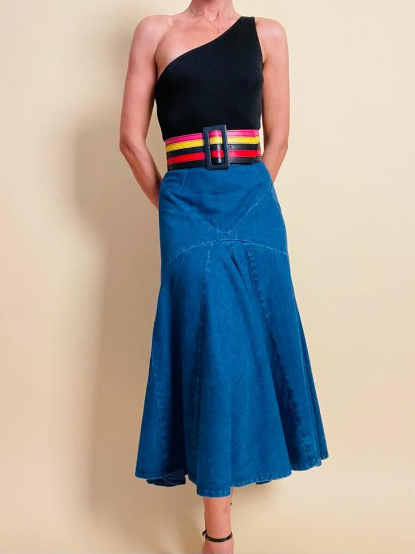Gonna a vita alta in tela jeans blu