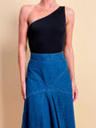Gonna a vita alta in tela jeans blu