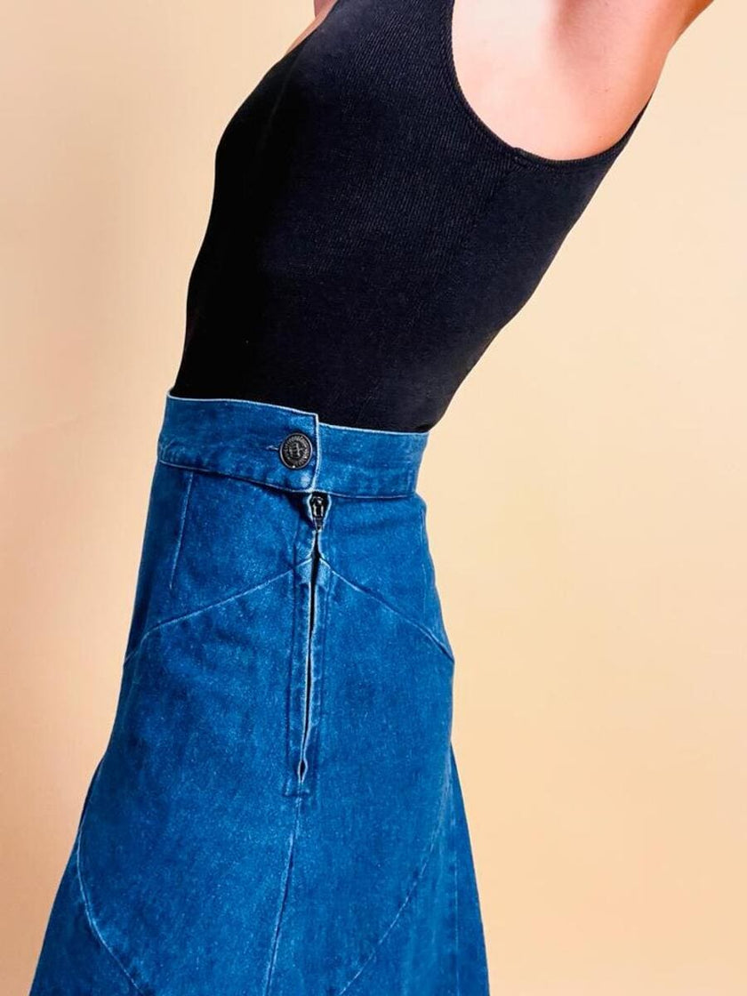 Gonna a vita alta in tela jeans blu