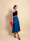 Gonna a vita alta in tela jeans blu