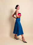 Gonna a vita alta in tela jeans blu