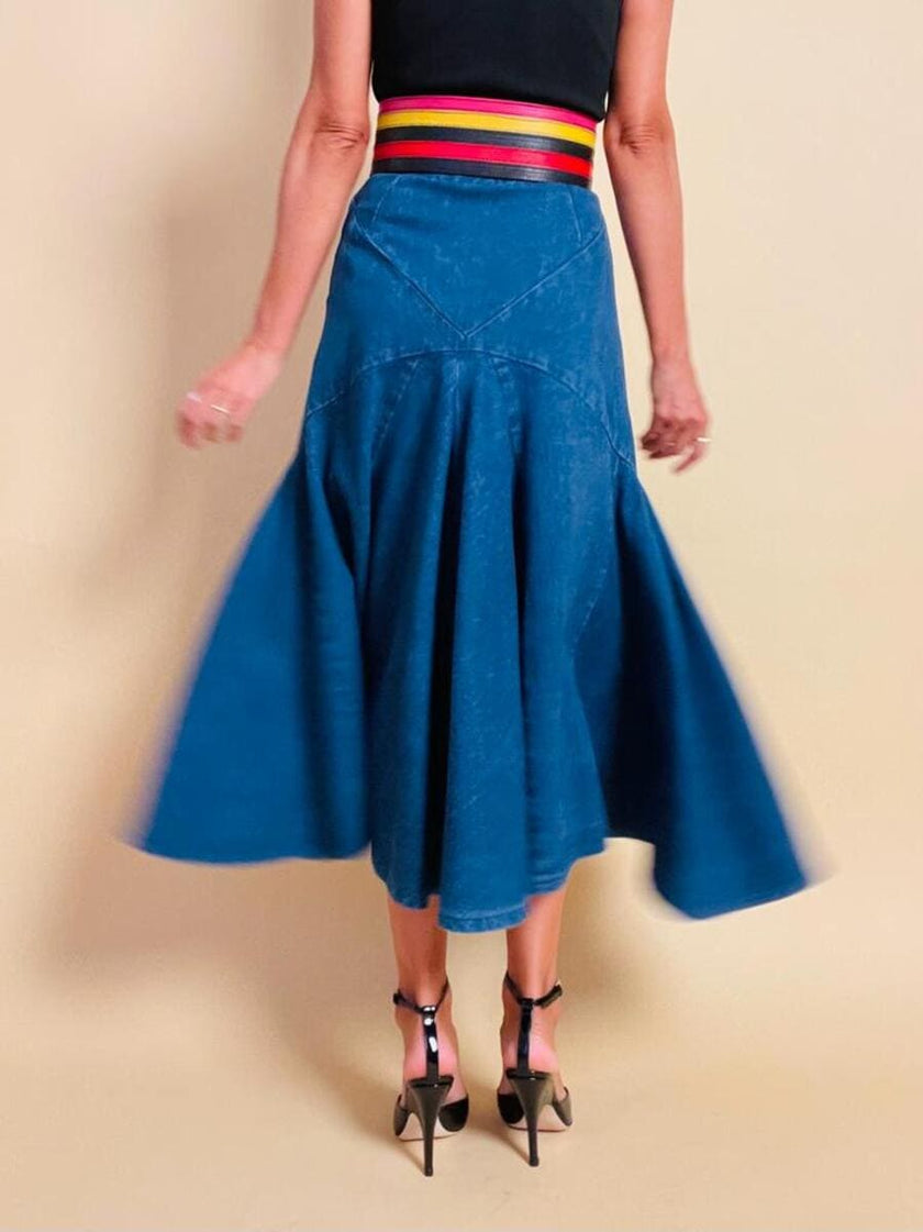 Gonna a vita alta in tela jeans blu