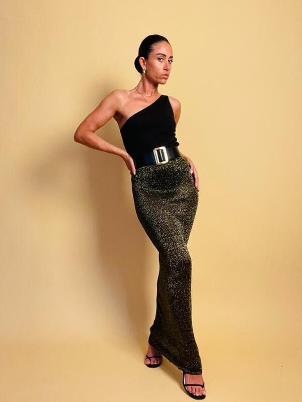 Gonna sirena in lurex bronzo