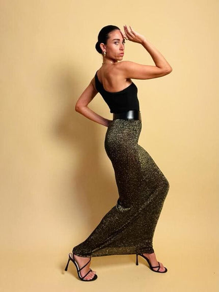 Gonna sirena in lurex bronzo