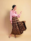 Gonna lunga in tessuto jaquard marrone e lurex oro