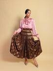 Gonna lunga in tessuto jaquard marrone e lurex oro