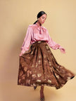 Gonna lunga in tessuto jaquard marrone e lurex oro