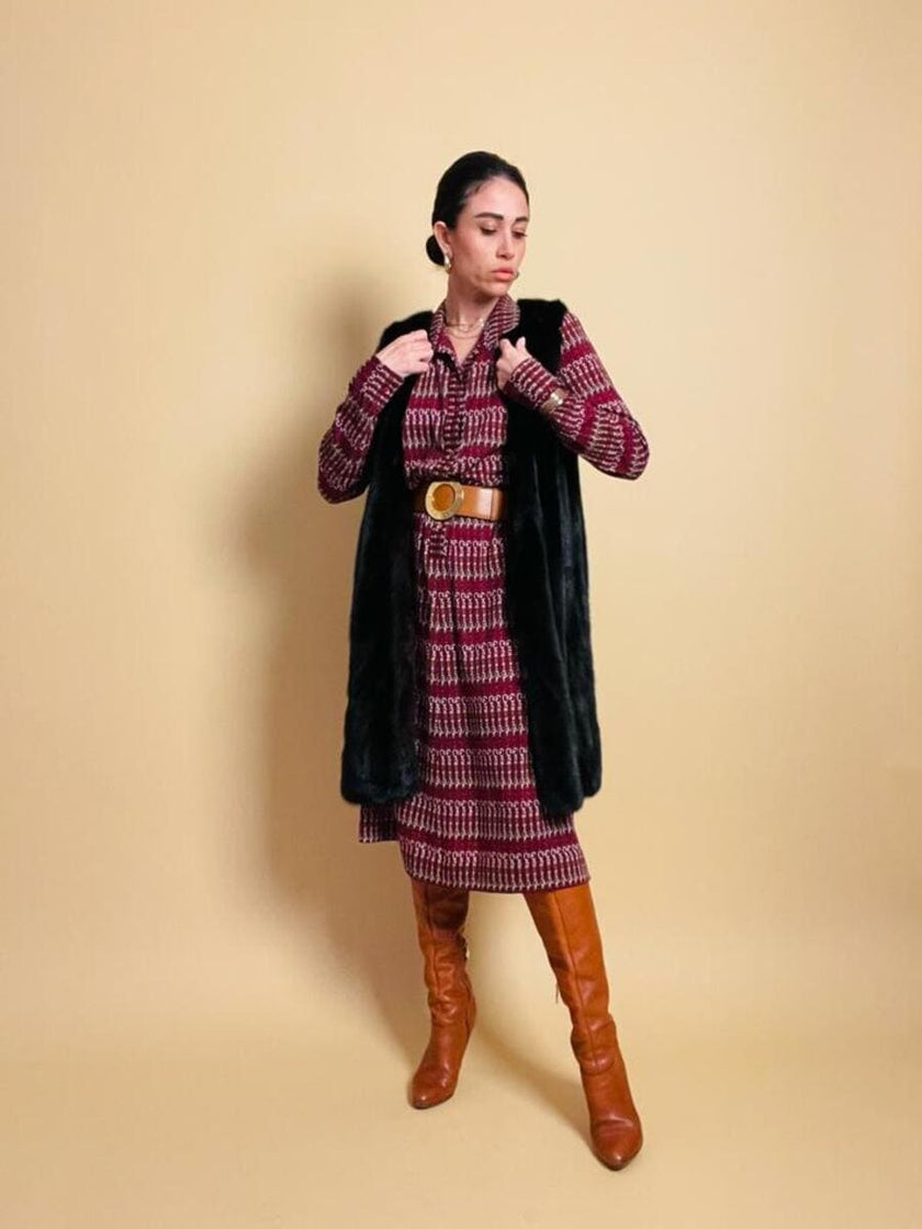 Midi dress in maglina di lana fantasia 
