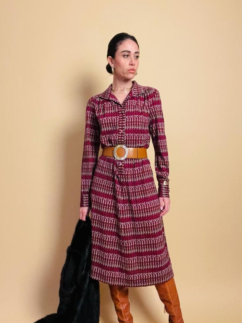 Midi dress in maglina di lana fantasia 
