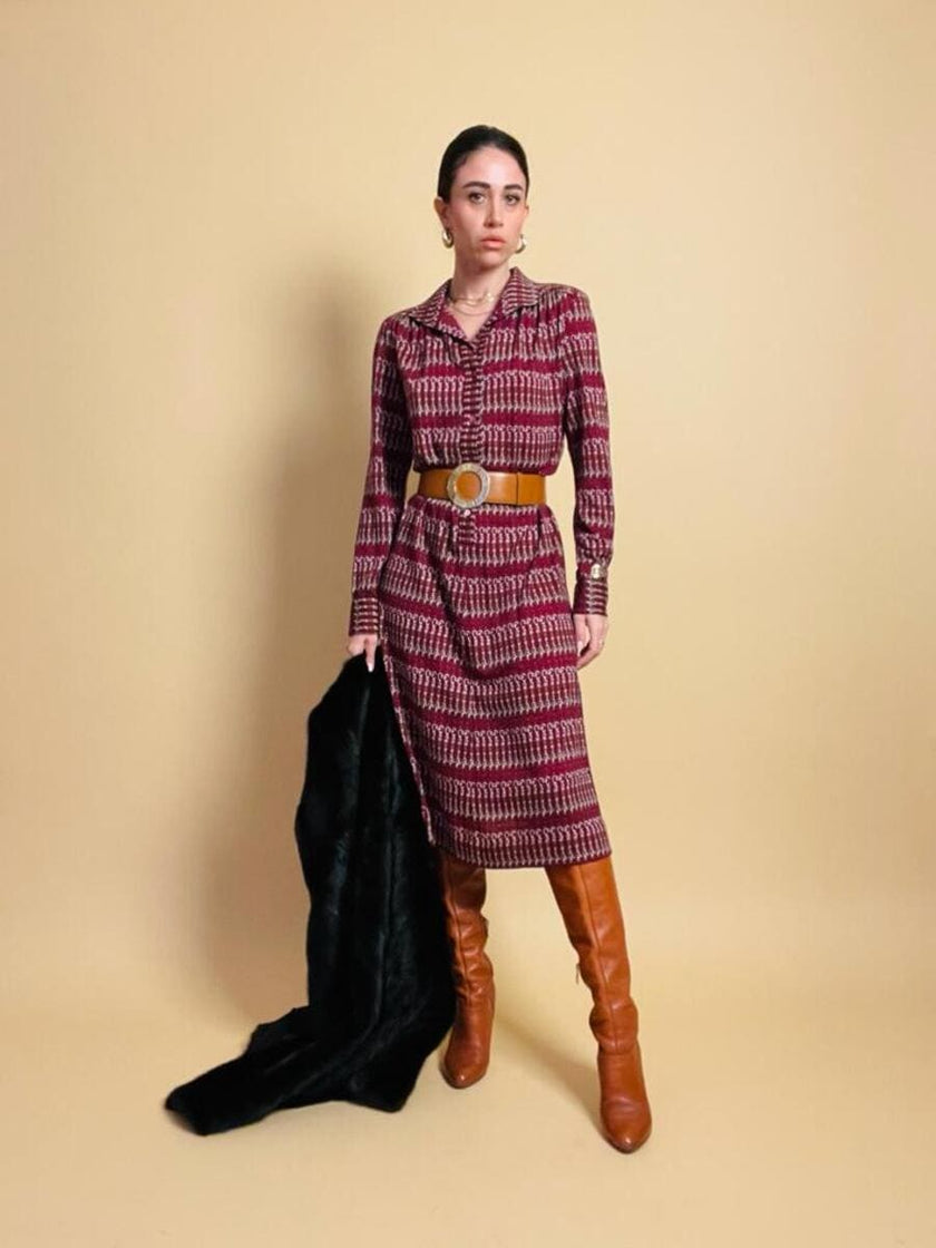 Midi dress in maglina di lana fantasia 