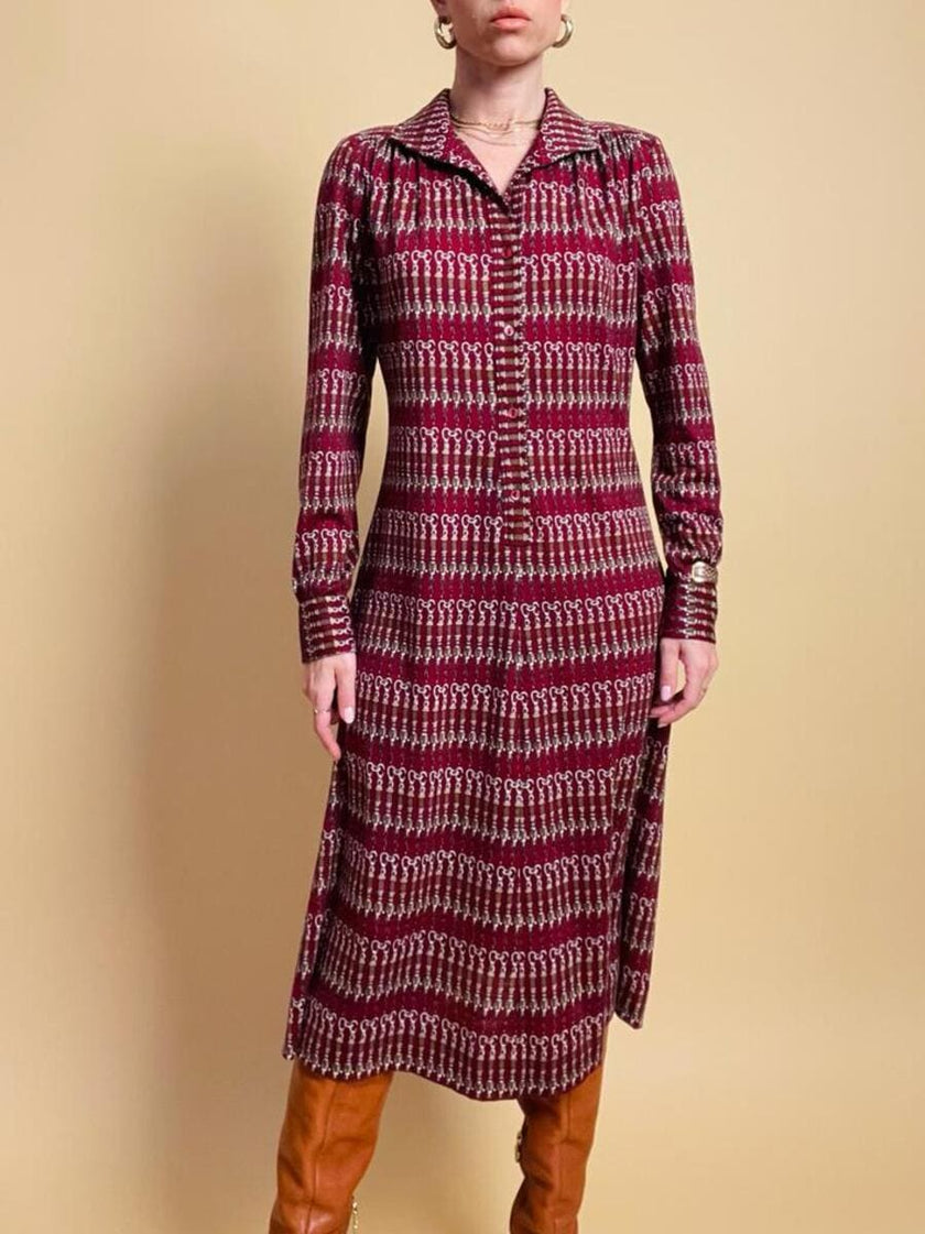 Midi dress in maglina di lana fantasia 