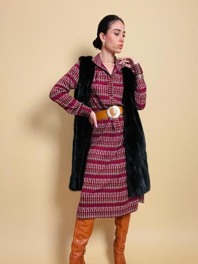 Midi dress in maglina di lana fantasia 