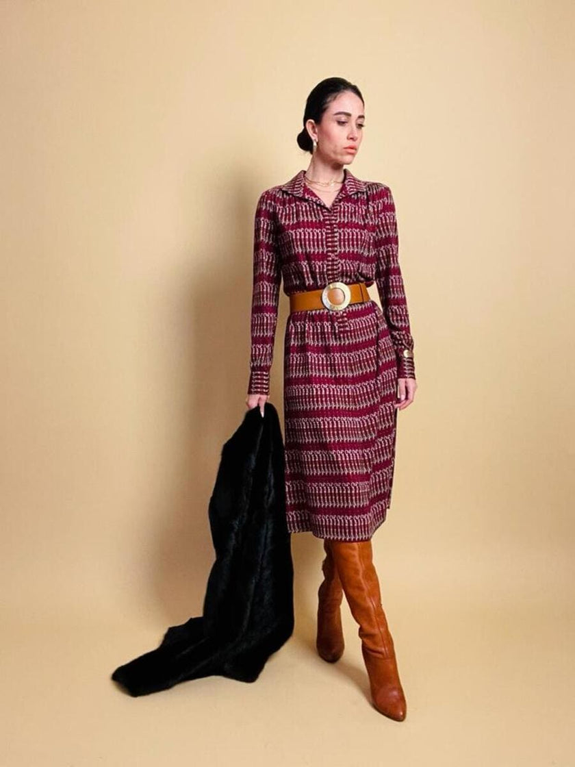 Midi dress in maglina di lana fantasia 