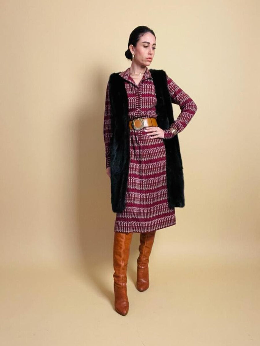 Midi dress in maglina di lana fantasia 