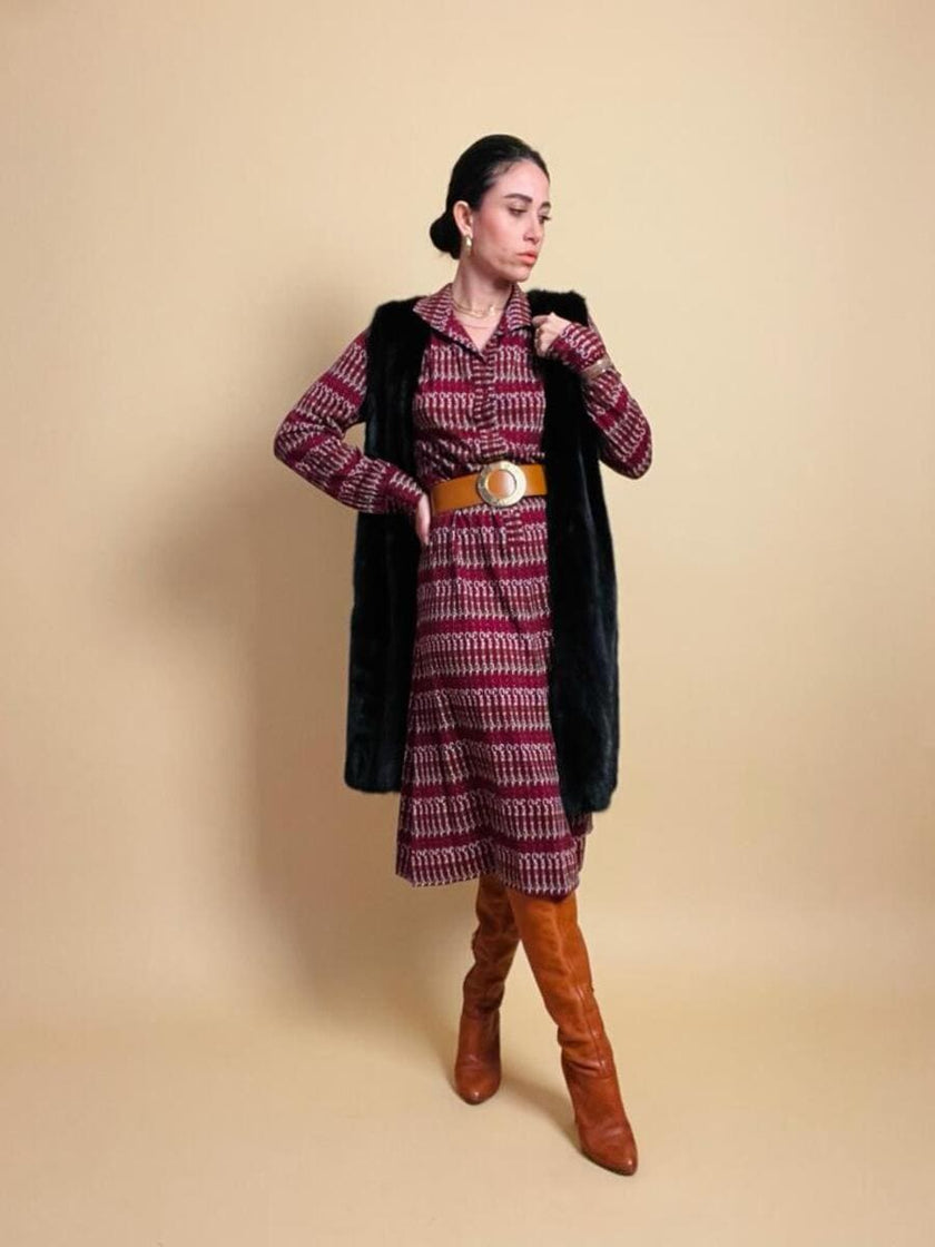 Midi dress in maglina di lana fantasia 
