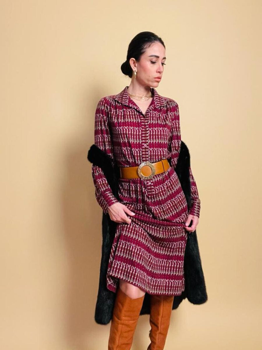 Midi dress in maglina di lana fantasia 