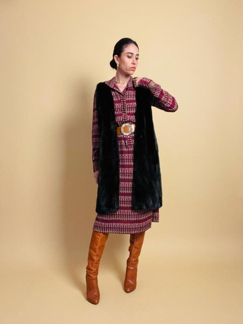 Midi dress in maglina di lana fantasia 