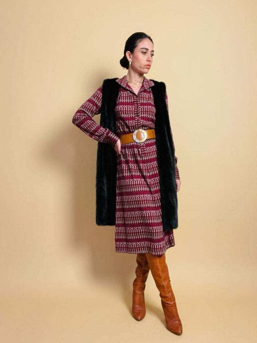Midi dress in maglina di lana fantasia 