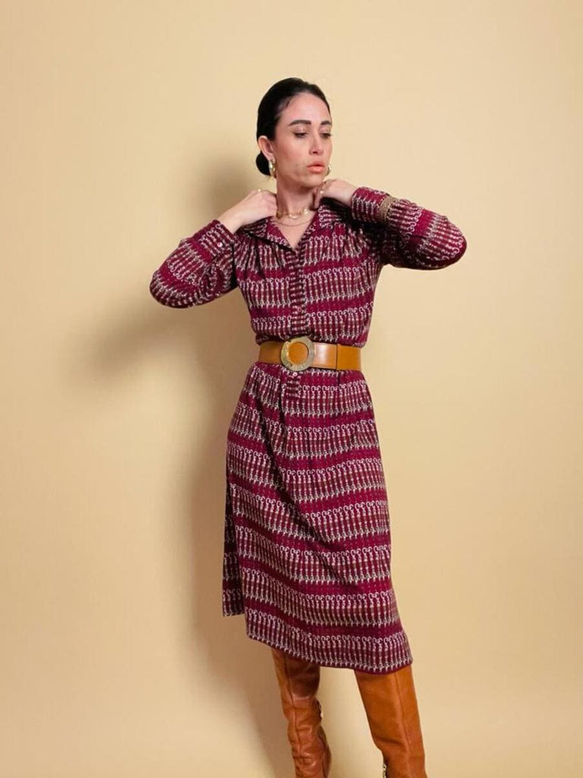Midi dress in maglina di lana fantasia 