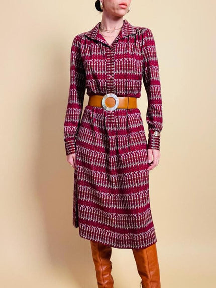 Midi dress in maglina di lana fantasia 