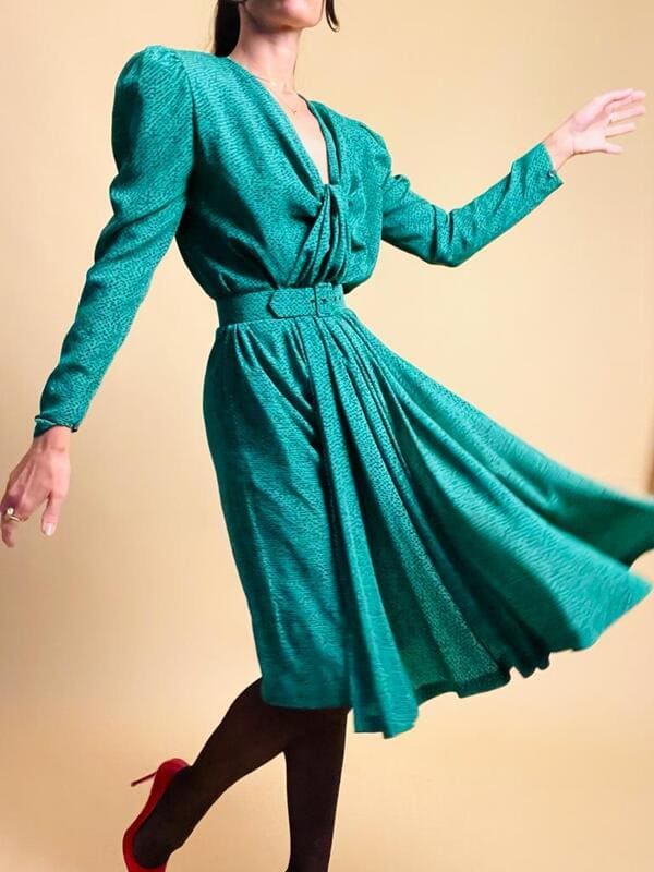 Midi dress verde in stampa tweed Pierre Balmain