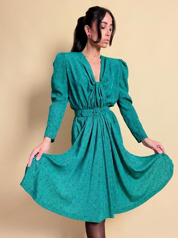 Midi dress verde in stampa tweed Pierre Balmain
