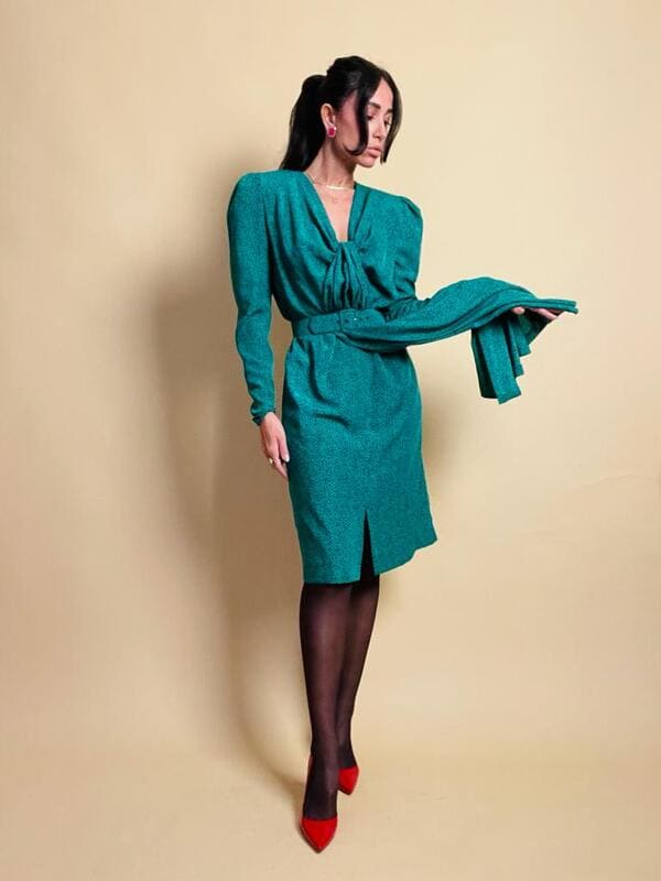 Midi dress verde in stampa tweed Pierre Balmain