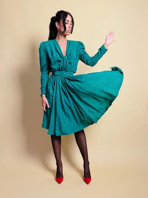 Midi dress verde in stampa tweed Pierre Balmain