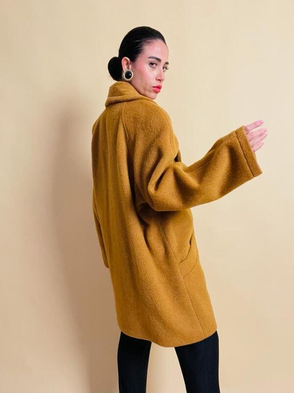 Senape coat in lana e mohair