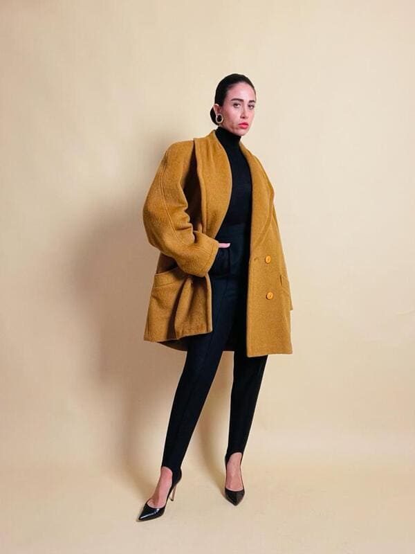 Senape coat in lana e mohair