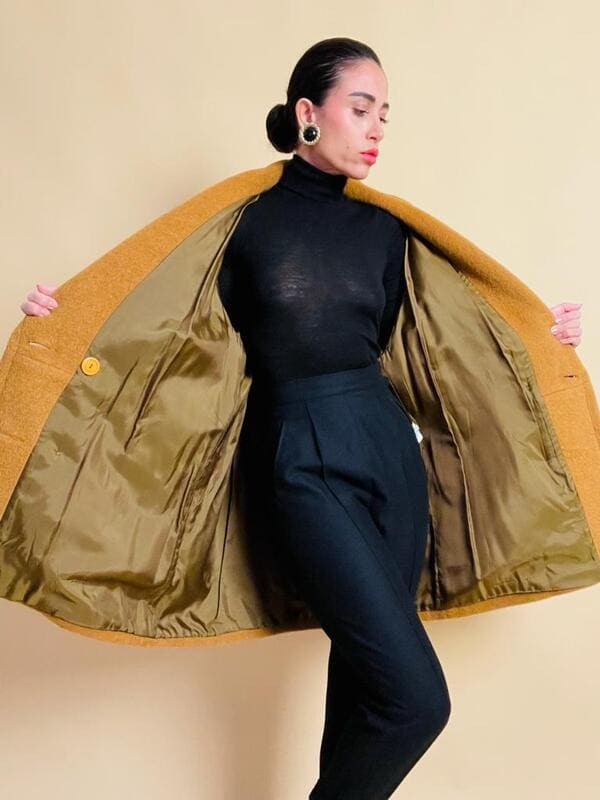 Senape coat in lana e mohair