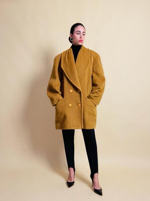 Senape coat in lana e mohair