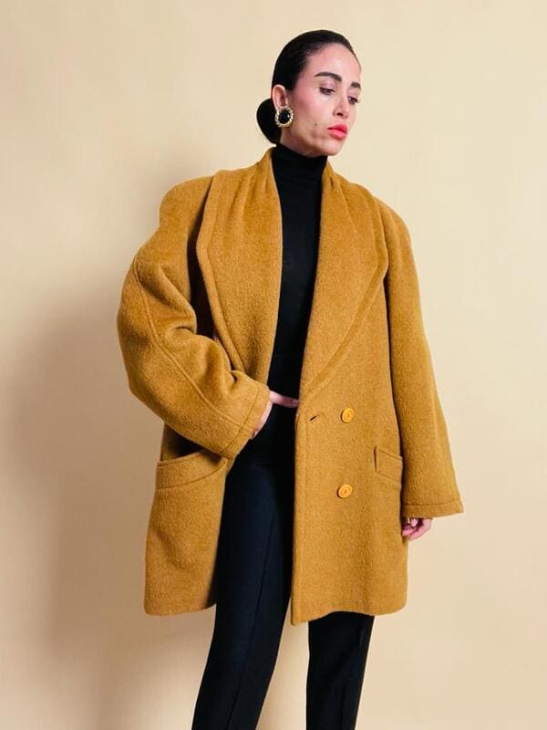 Senape coat in lana e mohair