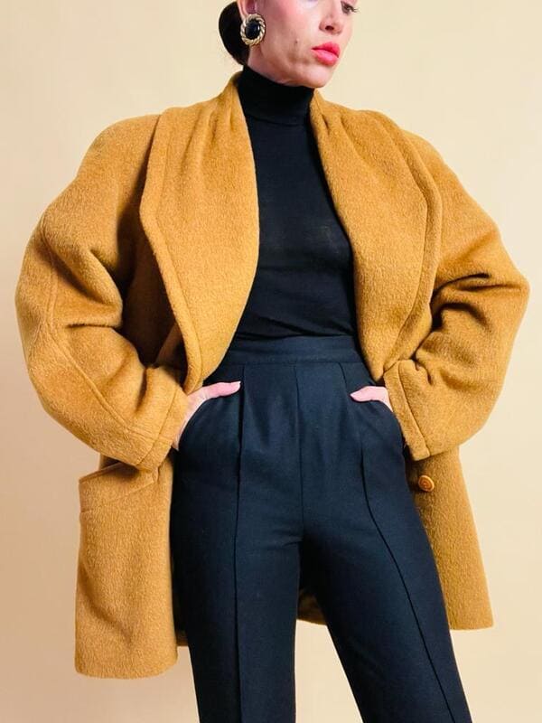 Senape coat in lana e mohair