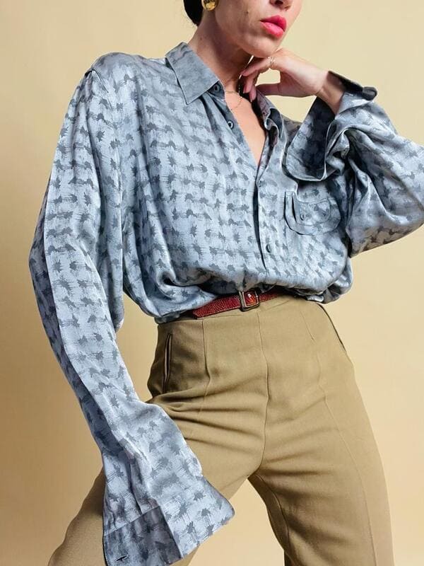 Camicia oversize in seta Jaquard silver