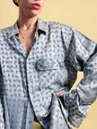 Camicia oversize in seta Jaquard silver