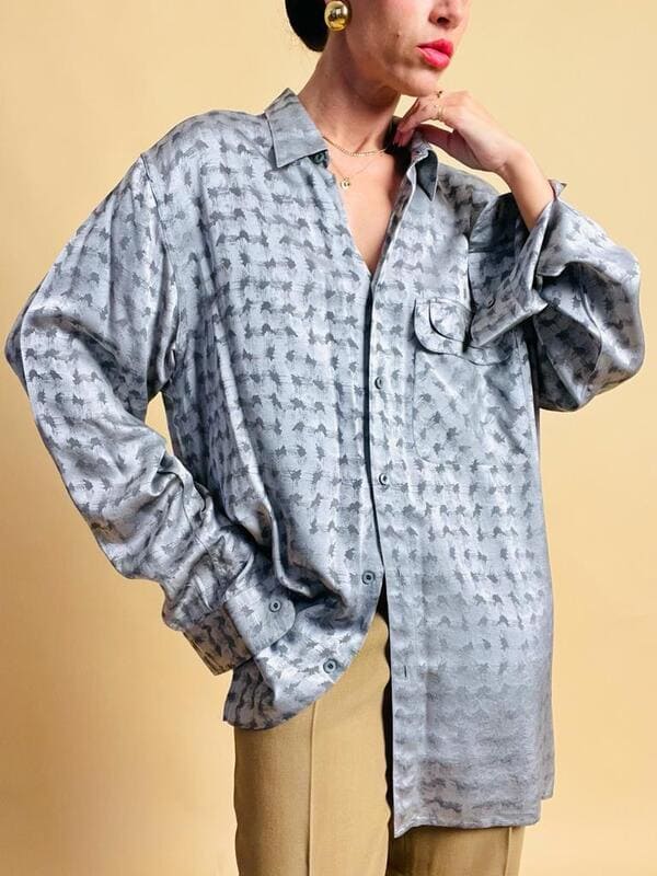 Camicia oversize in seta Jaquard silver