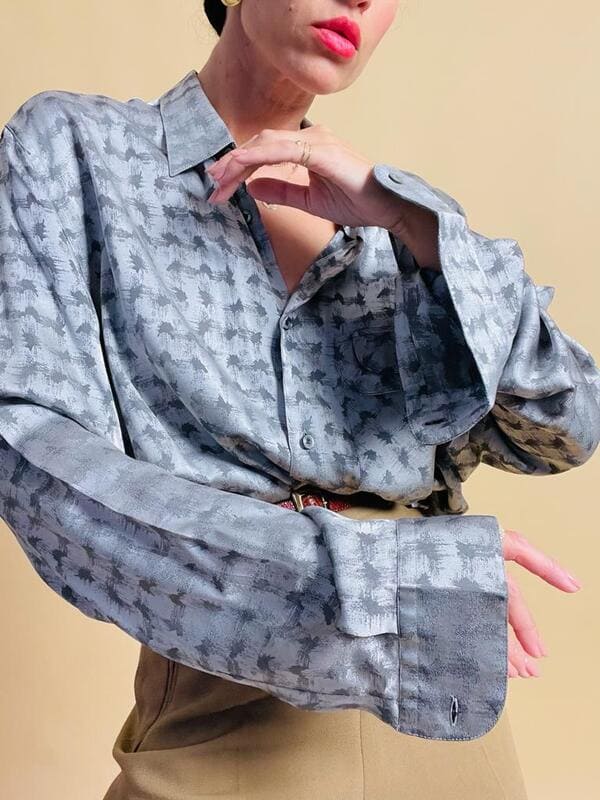 Camicia oversize in seta Jaquard silver