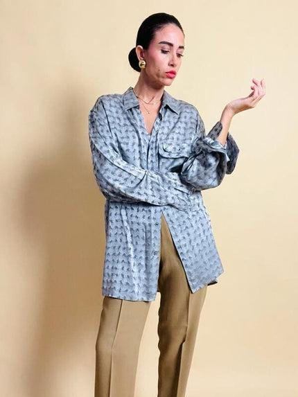 Camicia oversize in seta Jaquard silver