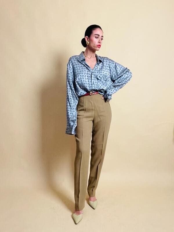 Camicia oversize in seta Jaquard silver