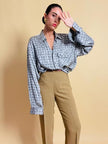 Camicia oversize in seta Jaquard silver
