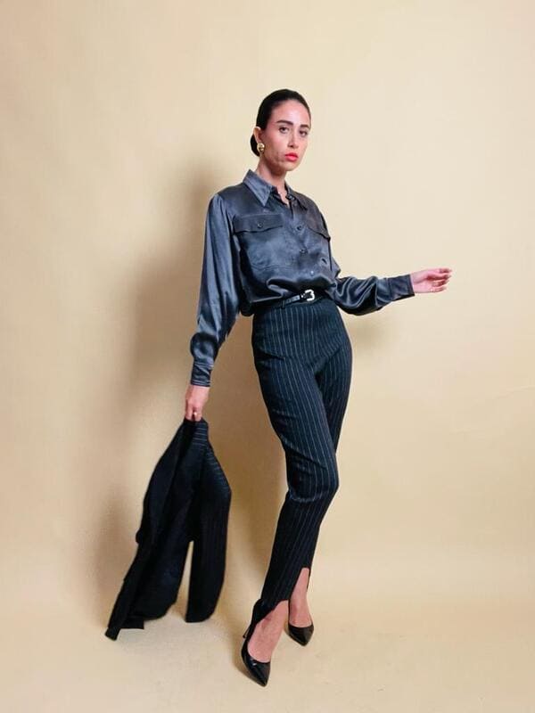 Tailleur gessato grigio antracite