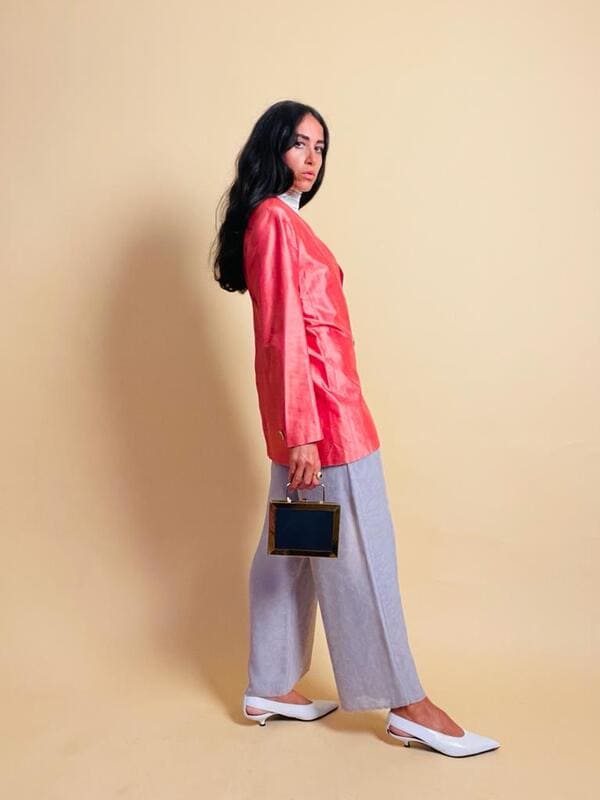 Blazer in shantung di seta rosa Giorgio Armani - immagine 4