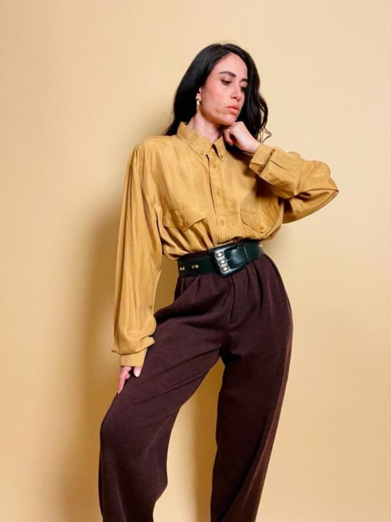 Camicia oversize in seta lavata giallo zafferano