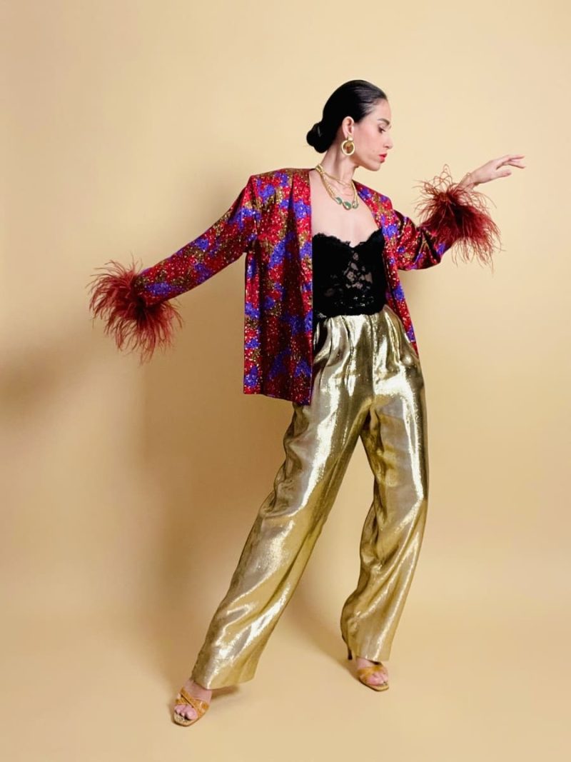 Giacca in raso di seta con piume "Yves Saint Laurent"