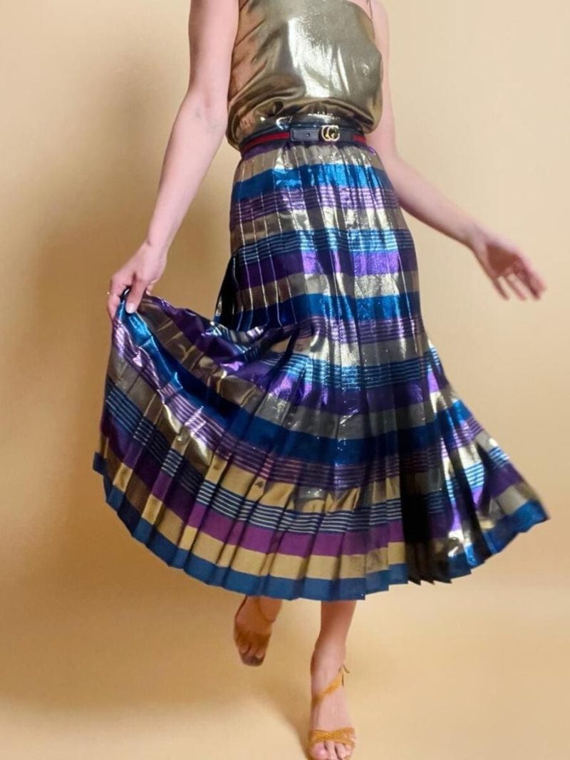 Gonna plissè in seta e lamè a righe multicolor "Nazareno Gabrielli"