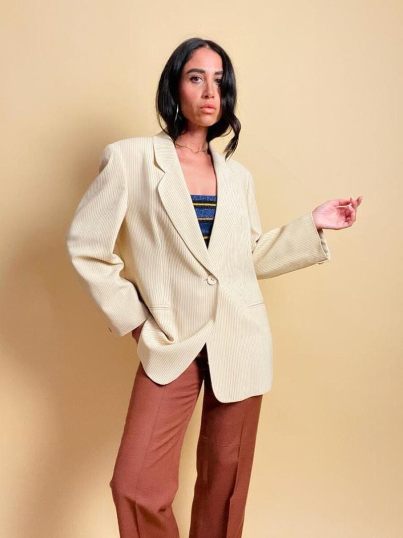 Blazer color panna in tessuto canneté